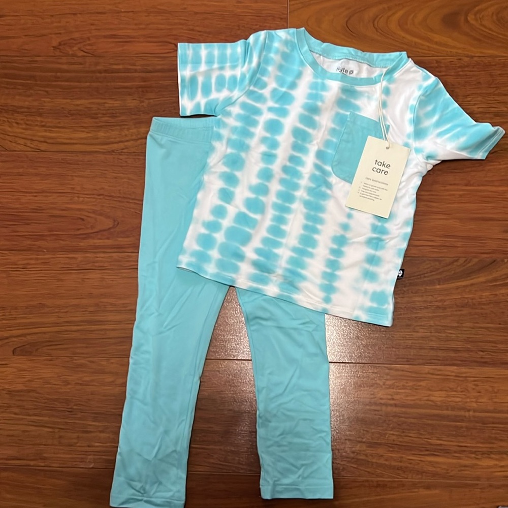3t kyte baby set leggings and shirt teal blue tie dye NWT